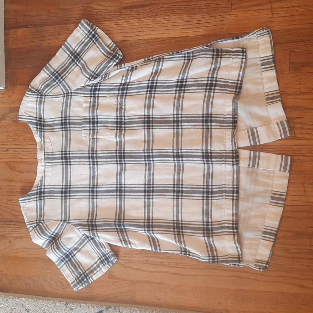 Madewell Industry Button Back blue and white plaid top small